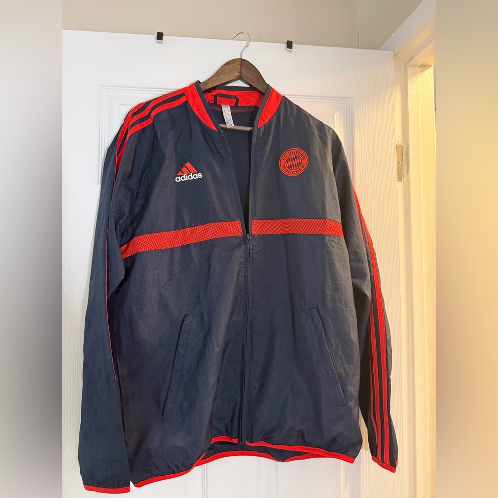 Adidas Bayern Men's Dark Blue and Red Windbreaker